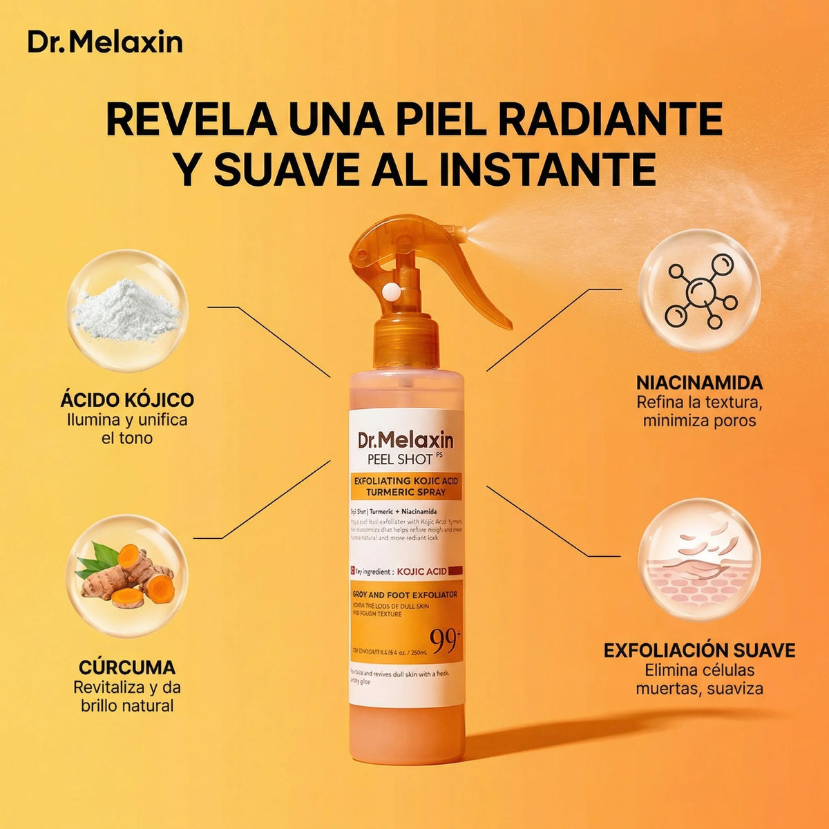 DR MELAXIN - Spray Exfoliante de Ácido Kójico y Cúrcuma
